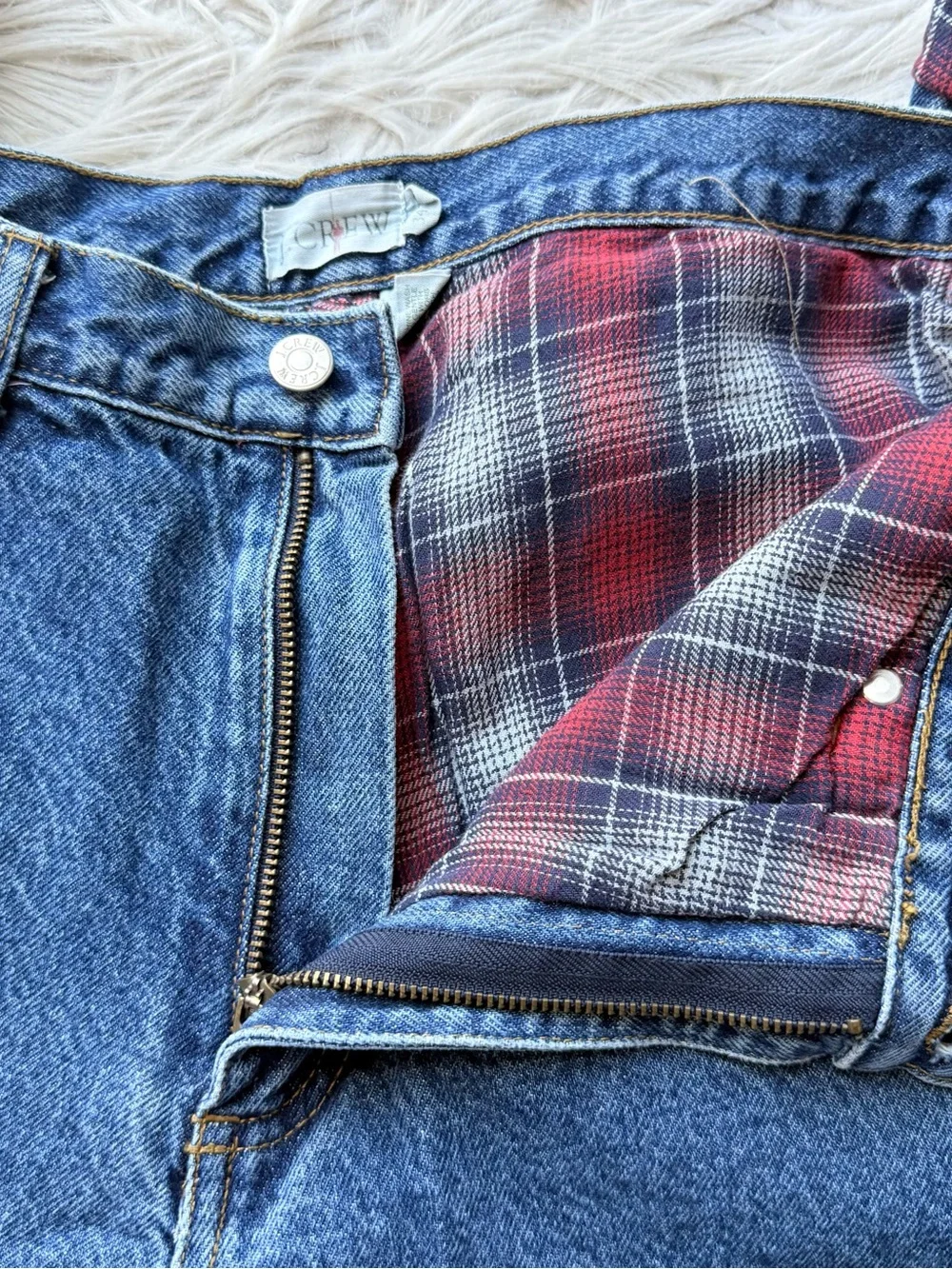 Vintage J.Crew Oarsman Jeans 34x32 Flannel Lined Unisex Plaid Denim